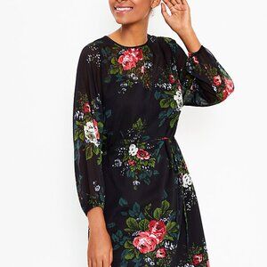 NWT - LOFT Tie Waist Dress - Black Floral - Size Small